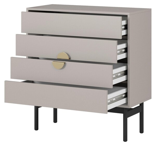 Selsey Stoon II – Komoda se 4 zásuvkami, barva taupe, výška 85 cm