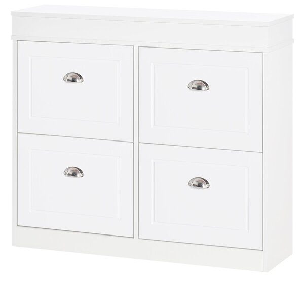 HOMCOM Skříň na boty Úložná jednotka na boty rozměry 98D x 24Š x 83V cm 4 výklopné dvířka Dvojitá úroveň MDF Bílá | Aosom