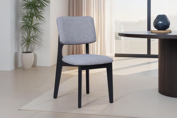 ByLIVING sada 2 jídelních židlí ELSA / šedá tkaná látka / černý rám z masivního dřeva / š 48, v 87, hl 54 cm