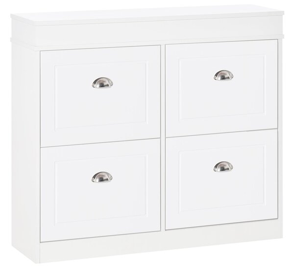 HOMCOM Skříň na boty Úložná jednotka na boty rozměry 98D x 24Š x 83V cm 4 výklopné dvířka Dvojitá úroveň MDF Bílá | Aosom