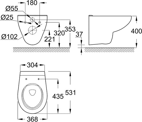 Grohe Bau Ceramic záchodová mísa závěsná bez splachovacího kruhu bílá 39427000