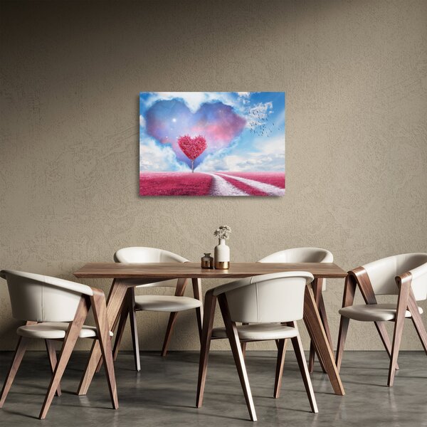 Skleněný obraz - Růžový strom srdce (70x50 cm)