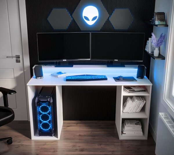 Herní PC stolek Garrick 1 (bílý) (s LED RGB osvětlením)