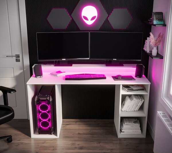 Herní PC stolek Garrick 1 (bílý) (s LED RGB osvětlením)