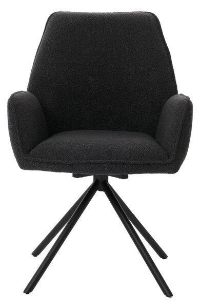 Jídelní židle HWC-G67, područka kuchyňské židle, otočná automatická poloha, látka/textil bouclé Oeko-Tex MVG tmavě šedá