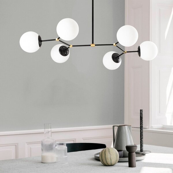Černobílé závěsné svítidlo se skleněným stínidlem Damar – Opviq lights