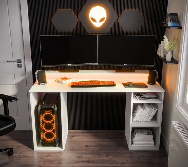 Herní PC stolek Garrick 1 (bílý) (s LED RGB osvětlením)