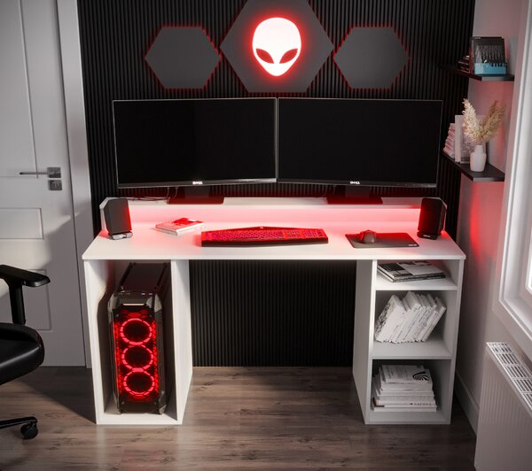 Herní PC stolek Garrick 1 (bílý) (s LED RGB osvětlením)
