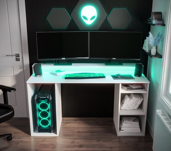 Herní PC stolek Garrick 1 (bílý) (s LED RGB osvětlením)
