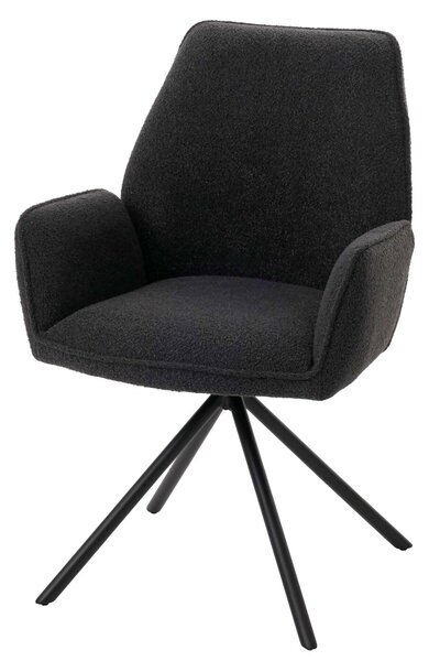 Jídelní židle HWC-G67, područka kuchyňské židle, otočná automatická poloha, látka/textil bouclé Oeko-Tex MVG tmavě šedá
