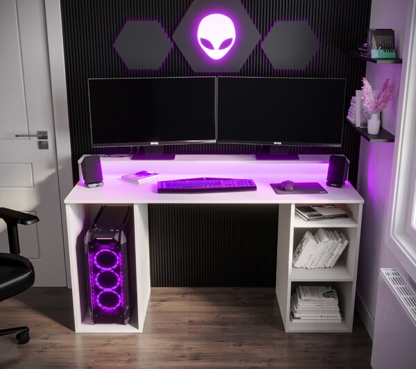 Herní PC stolek Garrick 1 (bílý) (s LED RGB osvětlením)