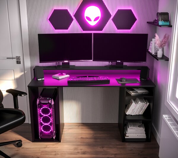 Herní PC stolek Garrick 1 (černý) (s LED RGB osvětlením)