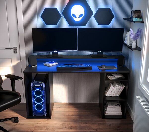 Herní PC stolek Garrick 1 (černý) (s LED RGB osvětlením)