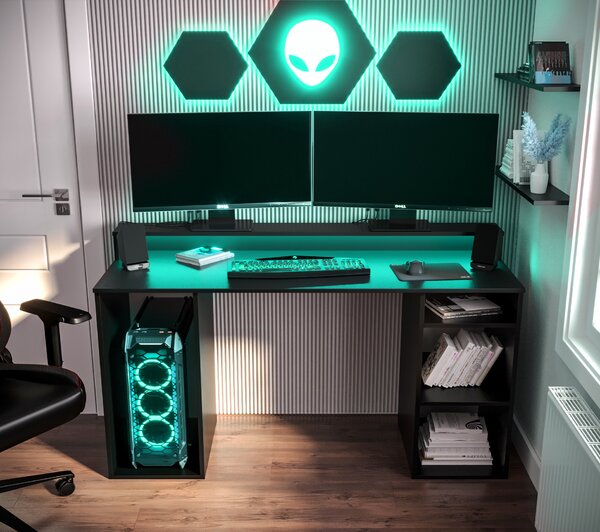 Herní PC stolek Garrick 1 (černý) (s LED RGB osvětlením)