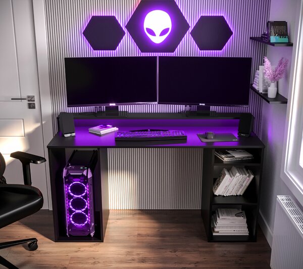 Herní PC stolek Garrick 1 (černý) (s LED RGB osvětlením)