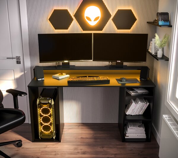 Herní PC stolek Garrick 1 (černý) (s LED RGB osvětlením)