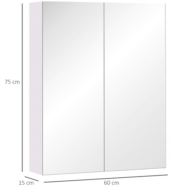 HOMCOM Nástěnná koupelnová skříňka s zrcadlem, 60 x 75 cm, koupelnový nábytek, lékárnička s nastavitelnou policí, bílá | Aosom