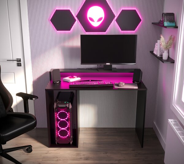 Herní PC stolek Garrick 2 (černý) (s LED RGB osvětlením)