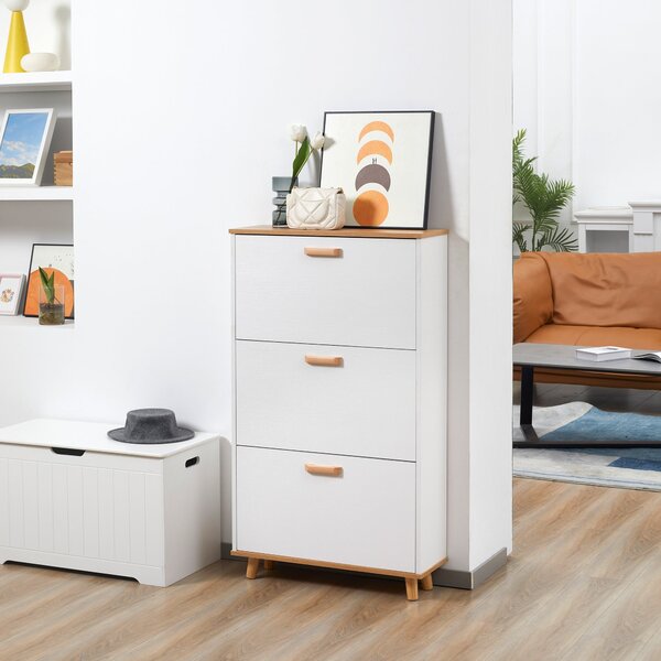 HOMCOM Skandinávský styl botník s 3 sklápěcími dvířky v dřevěném vzhledu - 70 x 23,5 x 122 cm - Bílý | Aosom