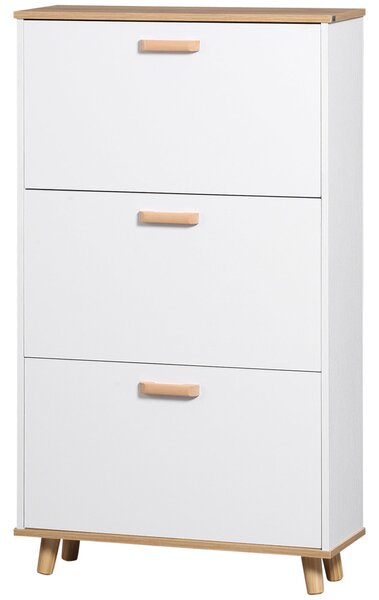 HOMCOM Skandinávský styl botník s 3 sklápěcími dvířky v dřevěném vzhledu - 70 x 23,5 x 122 cm - Bílý | Aosom