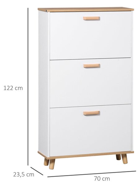 HOMCOM Skandinávský styl botník s 3 sklápěcími dvířky v dřevěném vzhledu - 70 x 23,5 x 122 cm - Bílý | Aosom