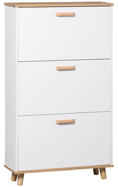 HOMCOM Skandinávský styl botník s 3 sklápěcími dvířky v dřevěném vzhledu - 70 x 23,5 x 122 cm - Bílý | Aosom