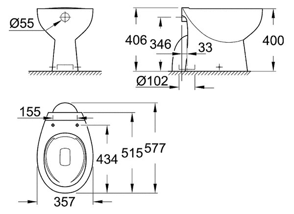 Grohe Bau Ceramic záchodová mísa stojícístativ bez splachovacího kruhu bílá 39431000