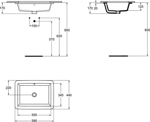 Ideal Standard Strada umyvadlo 59.5x44 cm obdélníkový pod pult bílá K077901