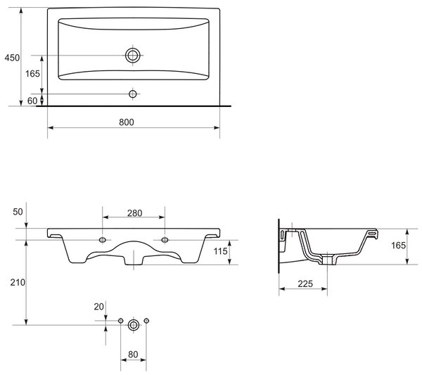 Cersanit Como umyvadlo 80x45 cm obdélníkový nábytkový bílá lesk K32-004-BOX