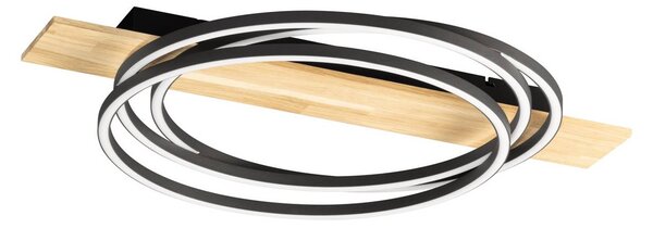 FISCHER & HONSEL LED stropní svítidlo Marit, délka 76 cm, pískově černé, kov/dřevo, stmívatelný, Černá, Obývací pokoj / jídelna, kov, Moderní