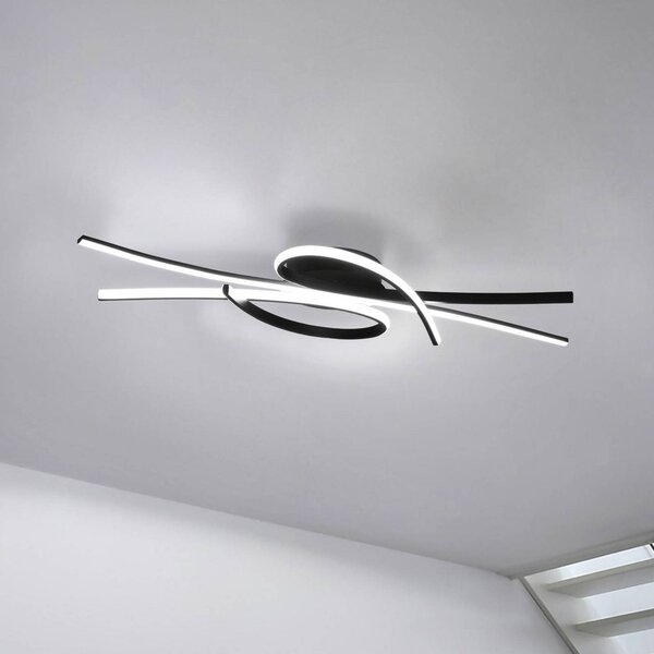 FISCHER & HONSEL LED stropní svítidlo Biba, černé, délka 100 cm, kov,, stmívatelný, Černá, Obývací pokoj / jídelna, kov, Moderní