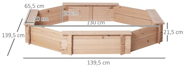 Outsunny Osmiúhelníkový Dřevěný Pískoviště 139,5L x 139,5W x 21,5H cm - 4 Lavice - Krycí Plachta, Netkaná Podložka Součástí - Předem Olejovaný Štěp |