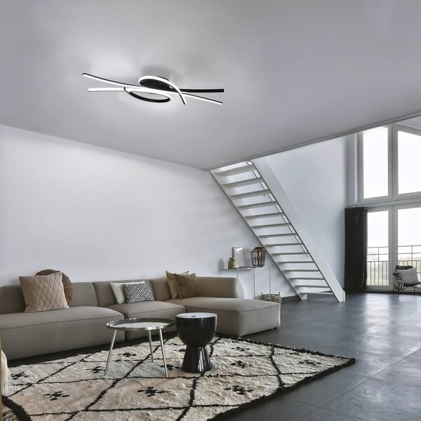 FISCHER & HONSEL LED stropní svítidlo Biba, černé, délka 100 cm, kov,, stmívatelný, Černá, Obývací pokoj / jídelna, kov, Moderní