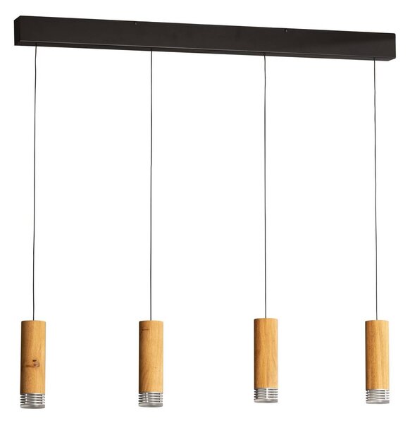 FISCHER & HONSEL Závěsné světlo LED Shine-Wood, 100 cm, dub/černá, 4 sv., stmívatelný, Světlé dřevo, Obývací pokoj / jídelna, Dřevo