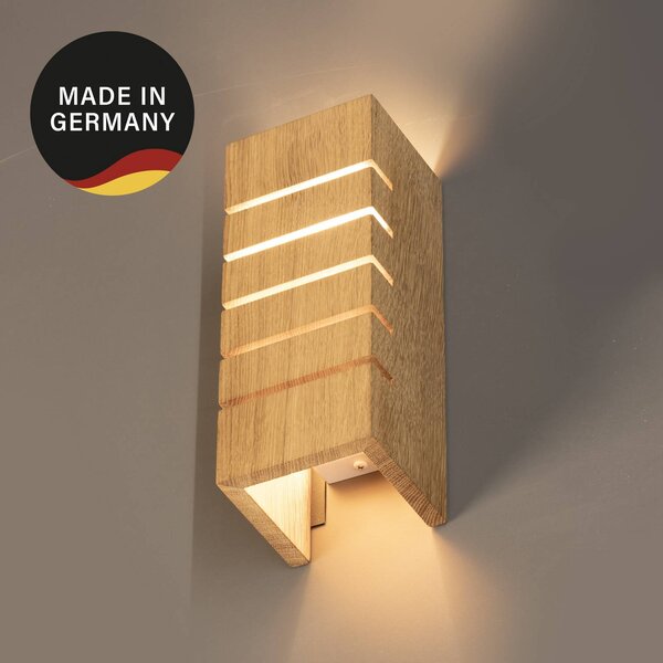 FISCHER & HONSEL Nástěnné světlo Shine-Wood, šířka 10 cm, E14, dub/bílá, dřevo, stmívatelný, Světlé dřevo, Obývací pokoj / jídelna, Dřevo