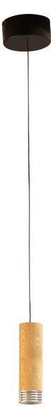 FISCHER & HONSEL Závěsné světlo LED Shine-Wood, Ø 13 cm dub/černé dřevo/akryl, stmívatelný, Světlé dřevo, Obývací pokoj / jídelna, Dřevo
