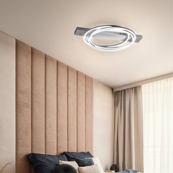 FISCHER & HONSEL LED stropní svítidlo Kiku, délka 76 cm, hliníkové, kov, stmívatelný, Hliník / šedá / zinek, Obývací pokoj / jídelna, kov, Moderní