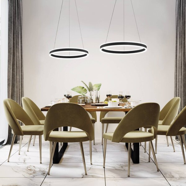 FISCHER & HONSEL Závěsné světlo LED Sirko, Ø 60 cm, pískově černé, kov,, stmívatelný, Černá, Obývací pokoj / jídelna, kov, Moderní