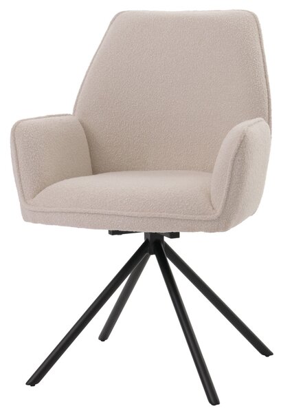 Jídelní židle HWC-G67, područky kuchyňské židle, otočná automatická poloha, látka/textil bouclé Oeko-Tex MVG krémová