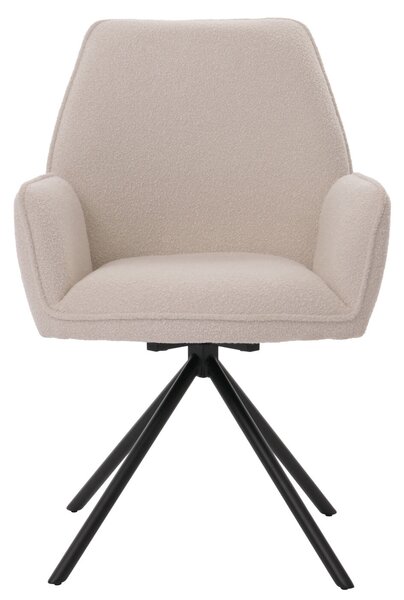 Jídelní židle HWC-G67, područky kuchyňské židle, otočná automatická poloha, látka/textil bouclé Oeko-Tex MVG krémová