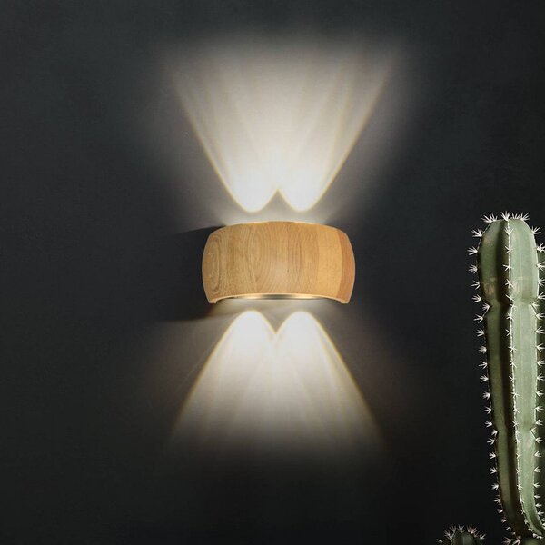 FISCHER & HONSEL LED nástěnné světlo Shine-Wood, šířka 20 cm, dub/černá 4-flg., Světlé dřevo, Obývací pokoj / jídelna, Dřevo