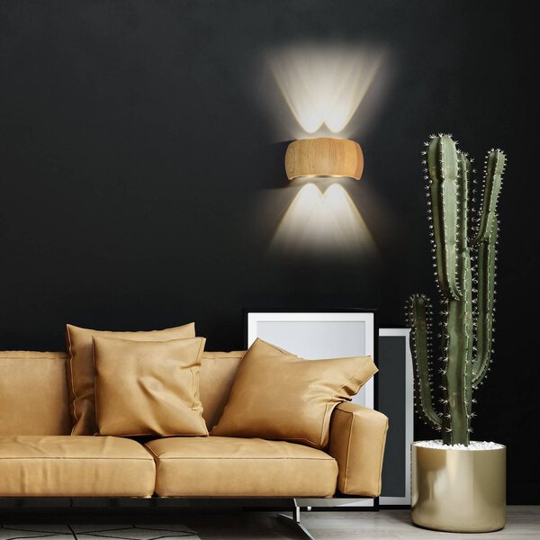 FISCHER & HONSEL LED nástěnné světlo Shine-Wood, šířka 20 cm, dub/černá 4-flg., Světlé dřevo, Obývací pokoj / jídelna, Dřevo