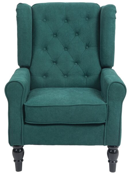 HOMCOM Křeslo do Obývacího Pokoje, Opěrka s Knoflíky a Dřevěné Nohy, Široké Sedadlo, Skvělý Komfort, Klasický Styl, 74 x 86 x 102 cm, Zelené | Aosom