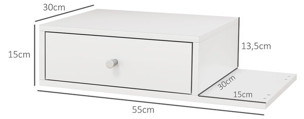 HOMCOM Sada 2 Nástěnných Nočních Stolků - Sada 2 Nočních Stolků - Boční Police a Zásuvka - 55D x 30Š x 15V cm - Bílá Dřevěná | Aosom