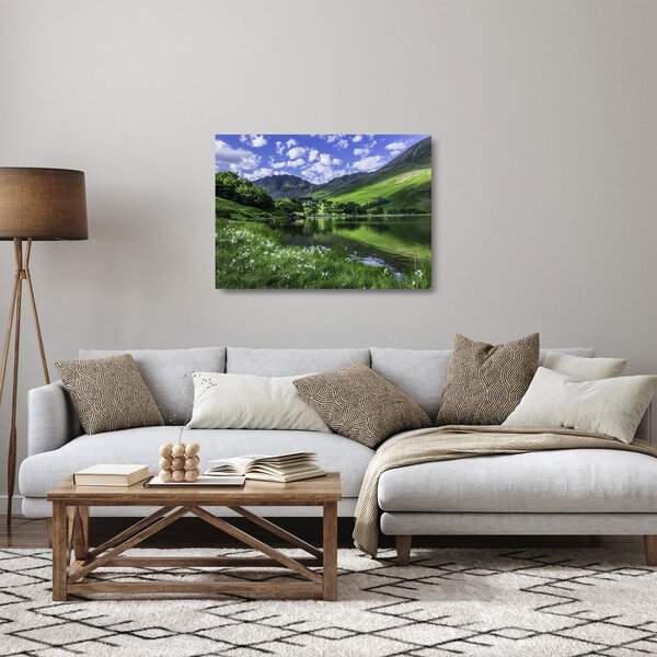 Skleněný obraz - Krajina s jezerem (70x50 cm)
