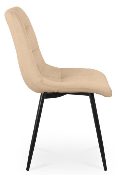 Bettso -2 x jídelní židle sada 2 jídelních židlí kuchyňská židle čalouněná designová židle s opěradlem, se sametovým sedákem, kovový rám-BEN Béžová / černé nohy