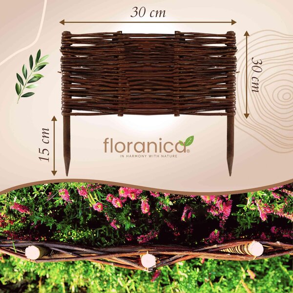 Floranica 1 kus Vrbový plot 30 cm x 30 cm – Zahradní plot z vrbového proutí Palisáda Přírodní oplocení Ohraničení záhonu