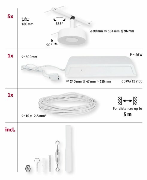 PAULMANN LED lankový systém Circle základní sada 5x5W 3000K 230/12V bílá mat/chrom
