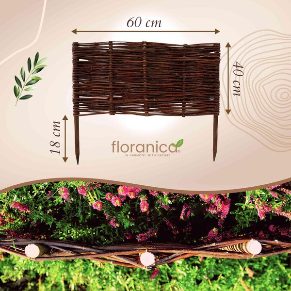 Floranica 10 kusů Vrbový plot 40 cm x 60 cm – Zahradní plot z vrbového proutí Palisáda Přírodní oplocení Ohraničení záhonu