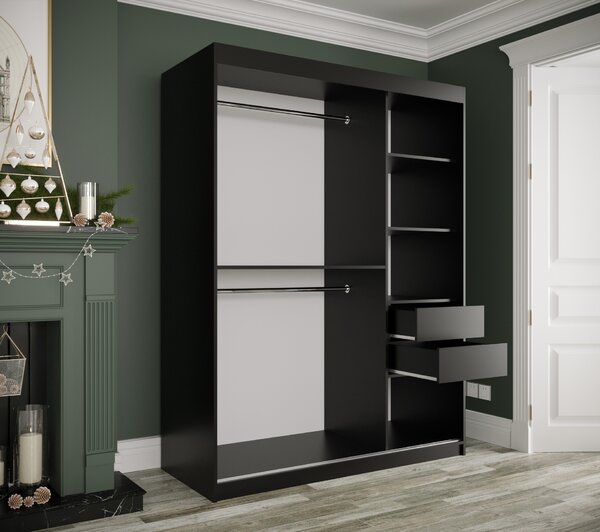 Šatní skříň 150 cm Marbelo P (matná černá + černý mramor)